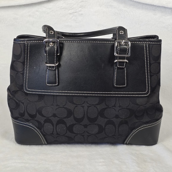 Coach Hampton Signature Jacquard Black Canvas Satchel Hobo Handbag F06366 - Picture 4 of 13